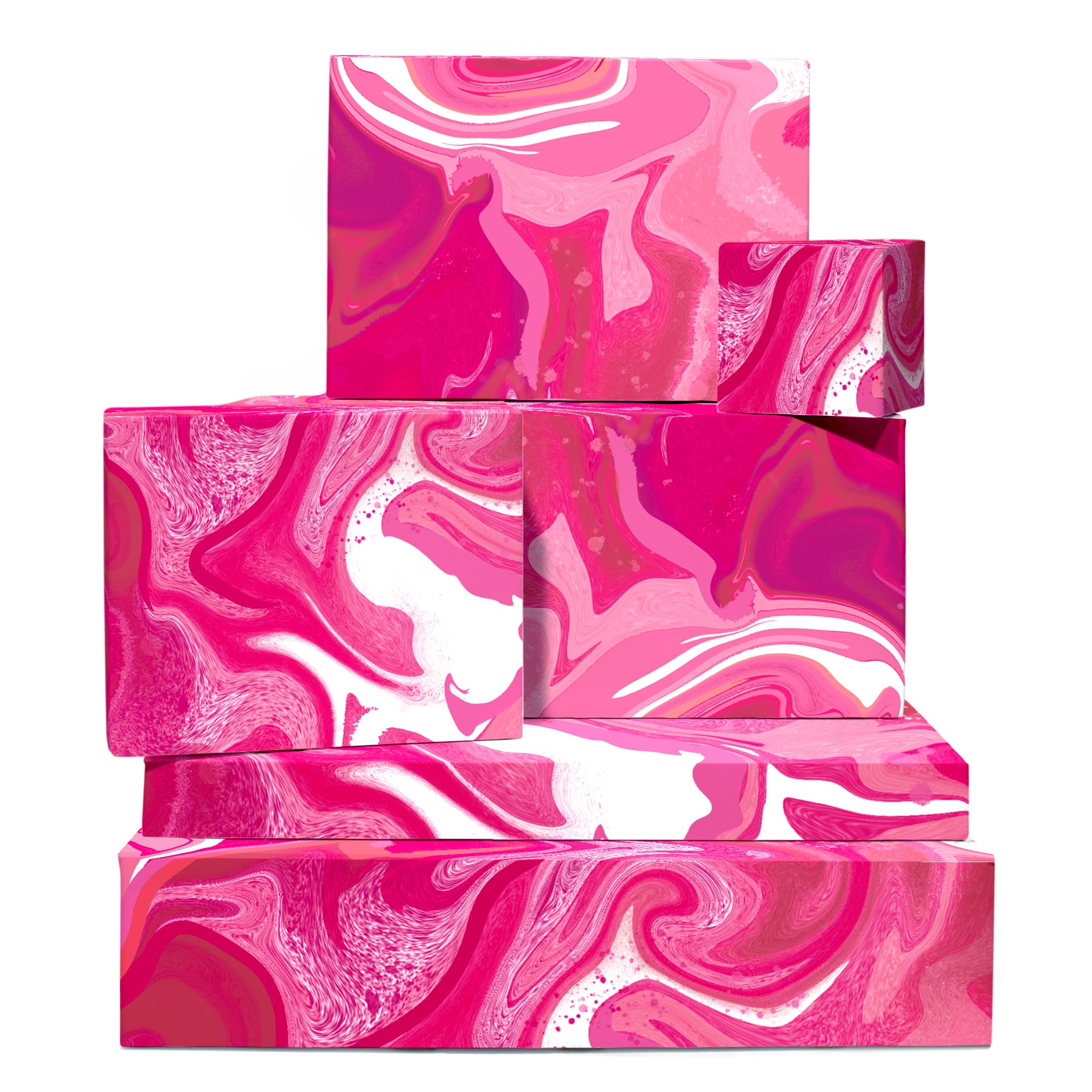 Pink Marble Wrapping Paper - 6 Birthday Gift Wrap Sheets - For Women Girls Teenagers - For Wedding, Anniversary, Valentine's Day - Recyclable - For Wife Girlfriend - By Central 23