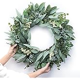 Eucalyptus Wreaths 22" Large Artificial Greenery Outdoor/Indoor Wreath Spring/Summer/Winter Wreath Green Wreaths for Front Door Porch Window Wall Hanging Decor All Year Round Wre-ath(Green)