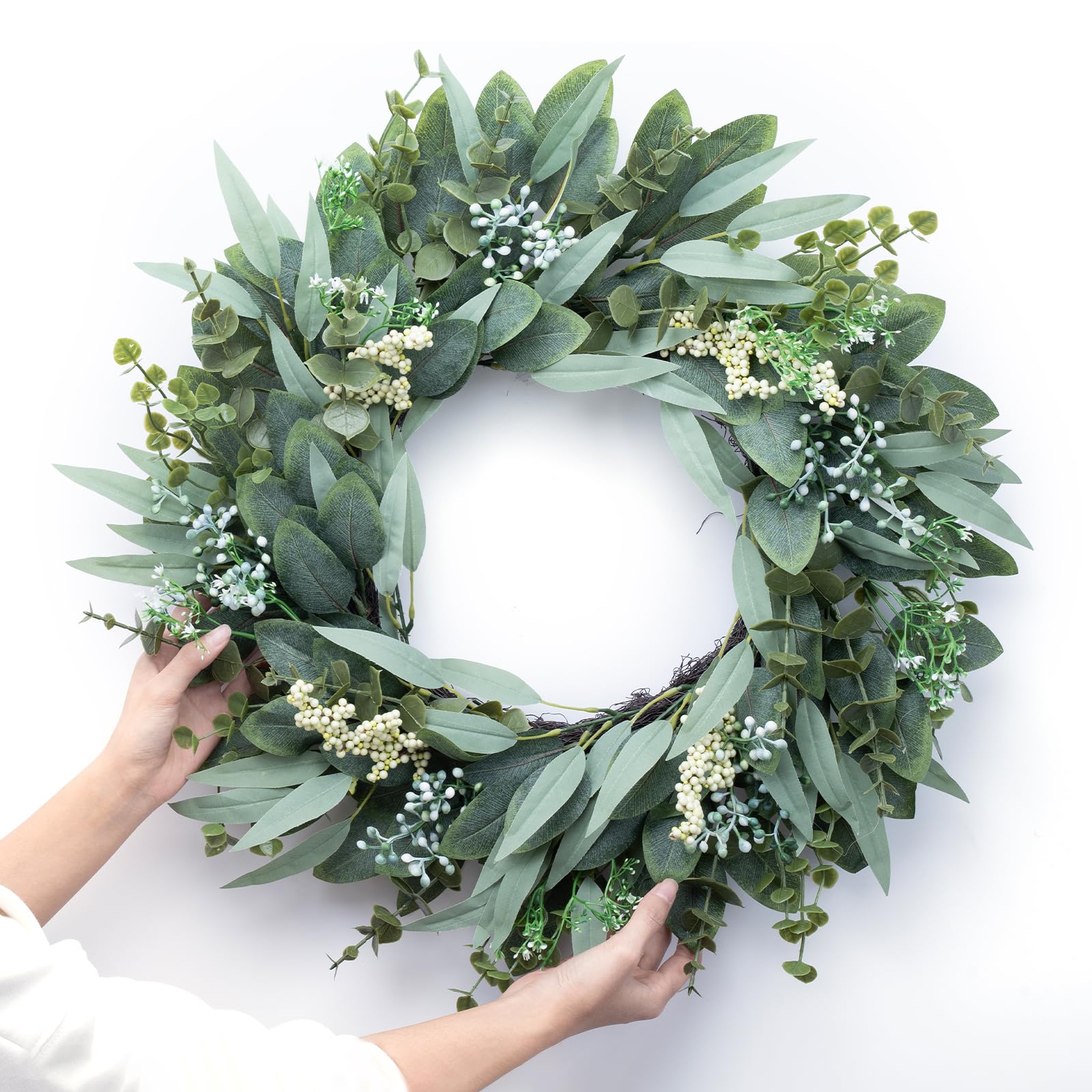 Photo 1 of Eucalyptus Wreaths 22" Large Artificial Greenery Outdoor/Indoor Wreath Spring/Summer/Winter Wreath Green Wreaths for Front Door Porch Window Wall Hanging Decor All Year Round Wre-ath?Green?
