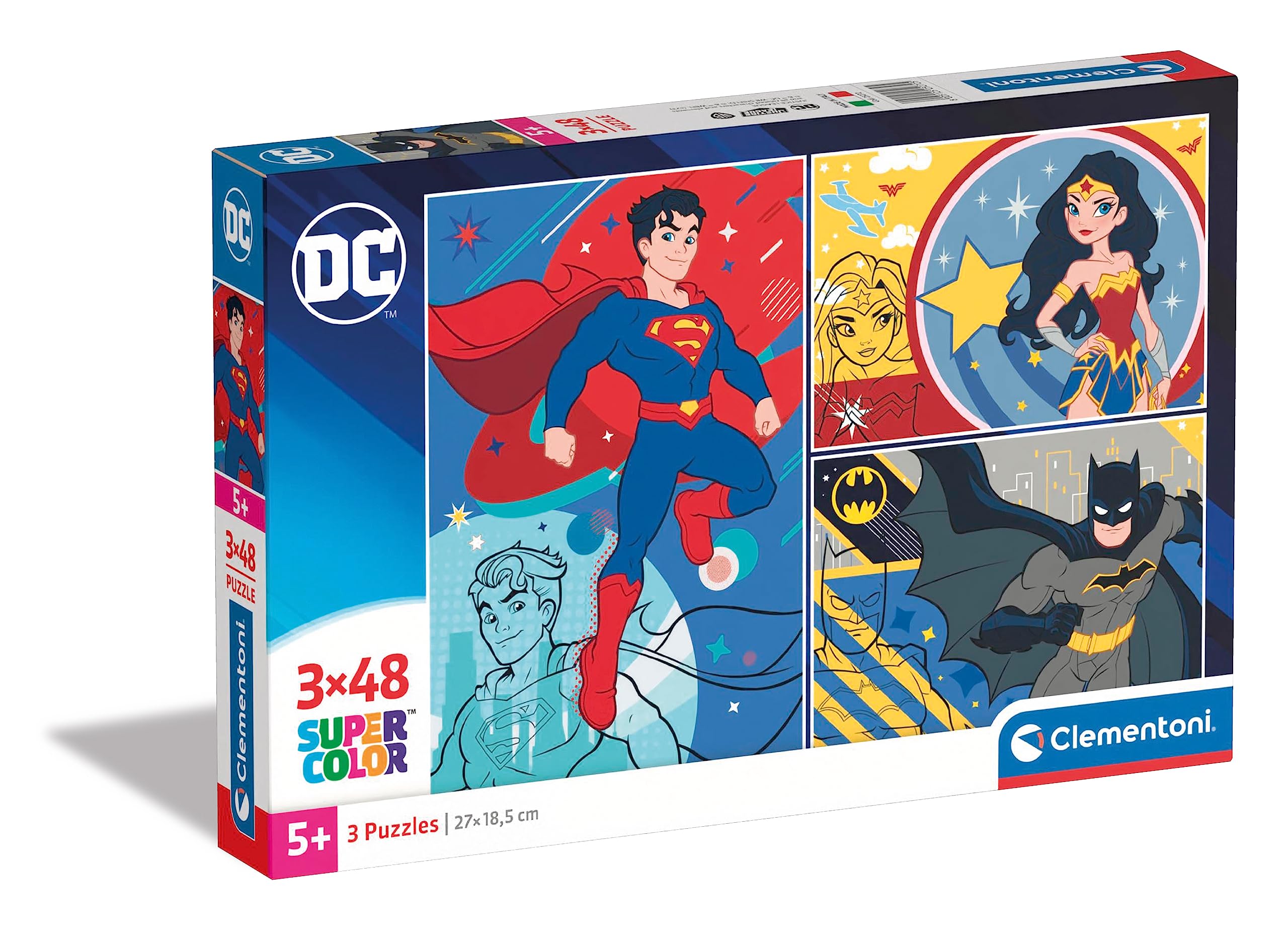 Clementoni - 25272 - Supercolor Puzzle Dc Comics Justice League - 3 X 48-Piece Jigsaw Puzzles - Jigsaw Puzzle For Kids Age 4