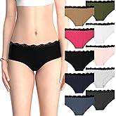 Sexy Basics Womens Lace Underwear Hipster Panties Cotton-Spandex/Ultra-Soft Cotton Stretch Underwear- 10 Pack