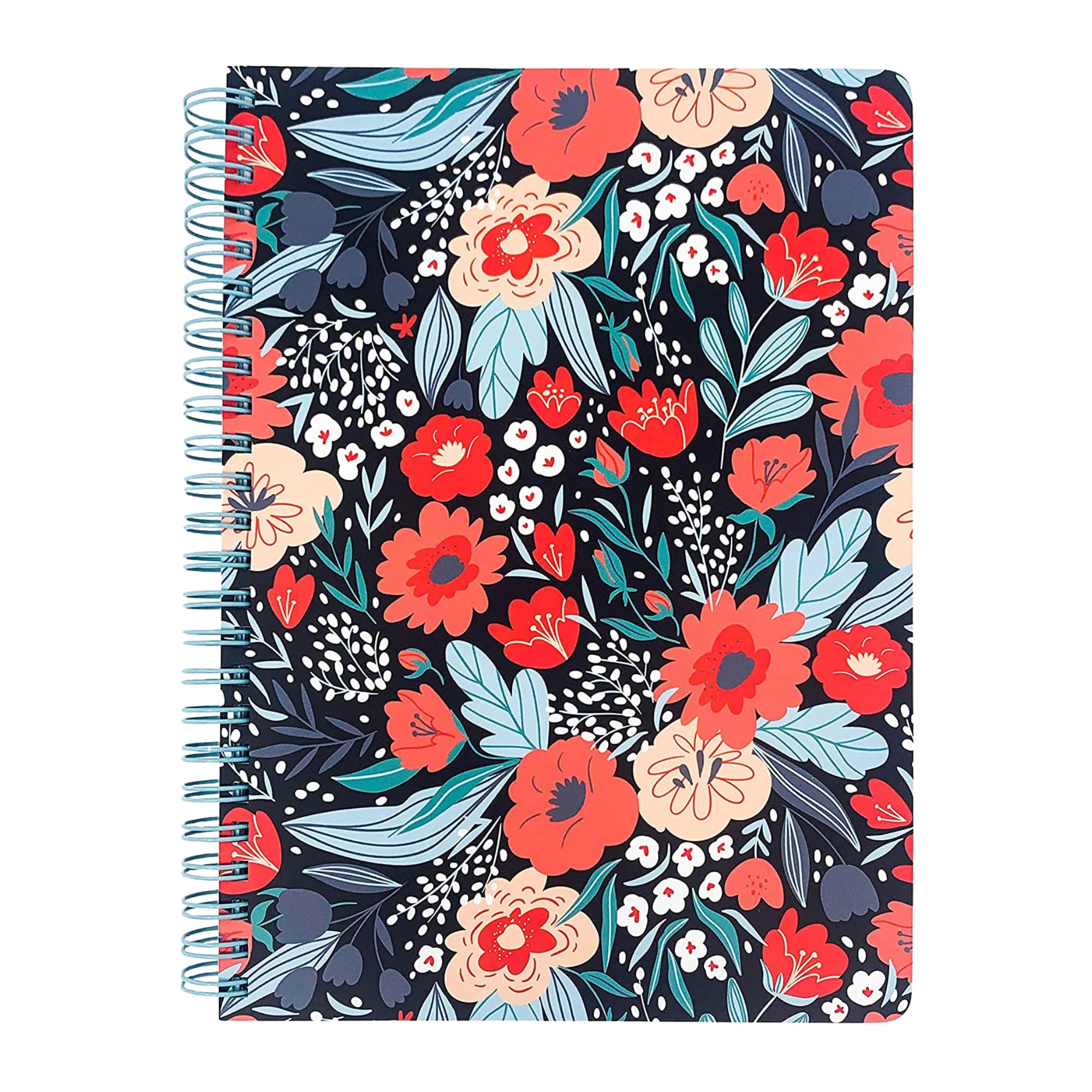 Steel Mill & Co Cute Red/Blue Mini Spiral Notebook, 8.25" x 6.25" Journal with Durable Hardcover and 160 Lined Pages, Folk Floral