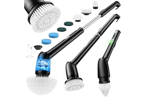 LyriFine Electric Spin Scrubber, Upgraded Full-Body IPX7 Waterproof Shower Cleaner, 7 Heads More Use, Long Handle & Dual Spee