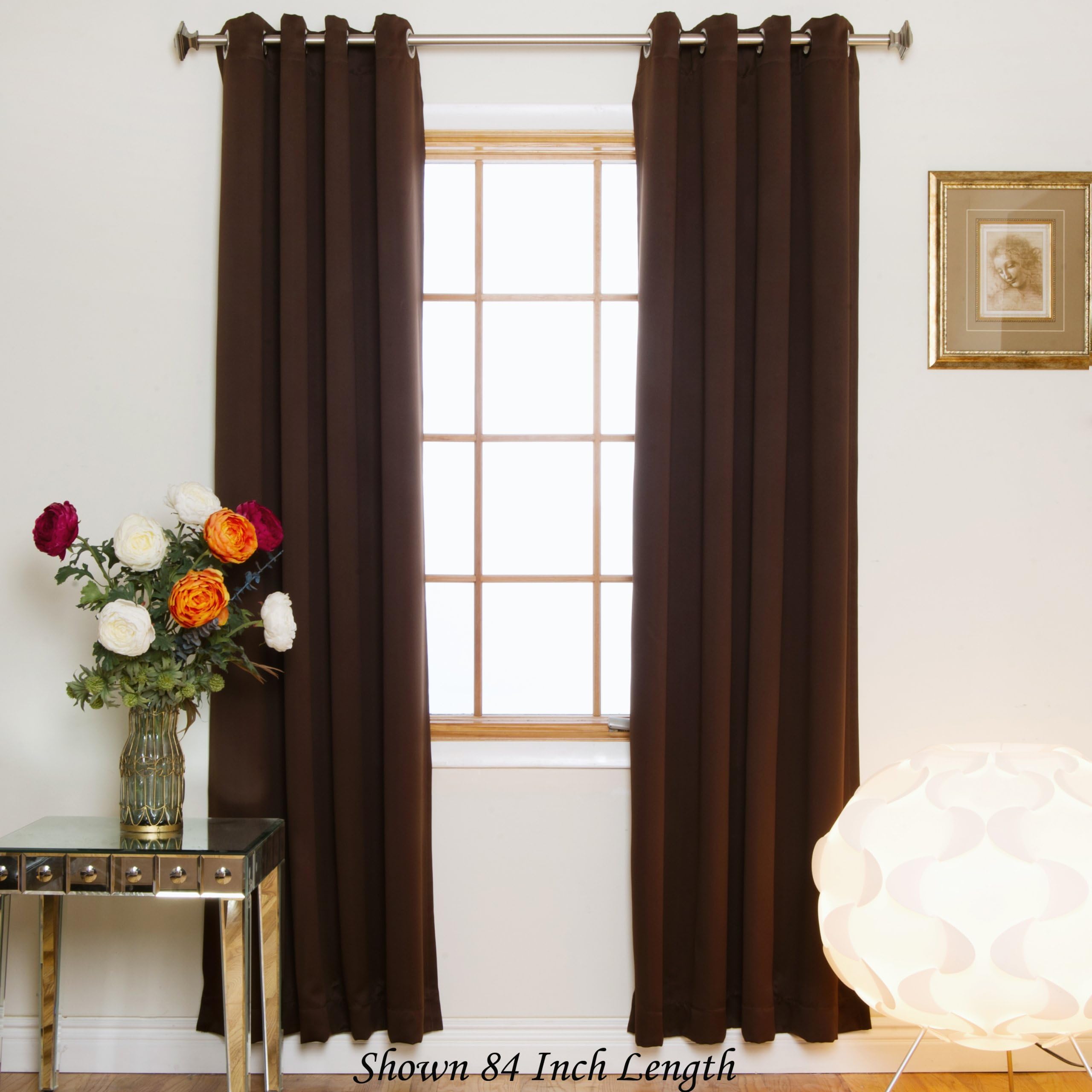 Chocolate Nickel Grommet Top Energy Saving Thermal Insulated Blackout Curtain 108 Inch Length Pair