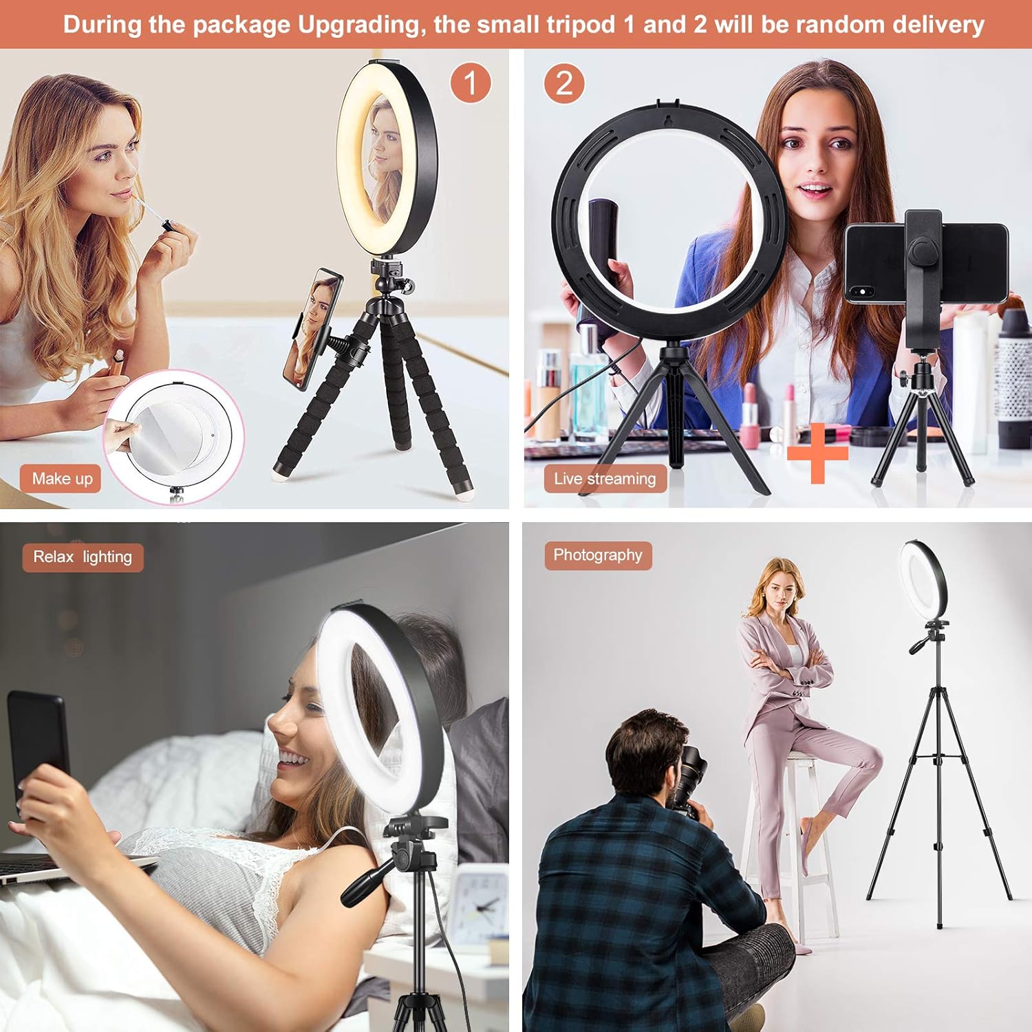 Selfie Ring Light - 14 Colors RGB Ring Light with 2 Adjustable Tripod Stand/Phone Holder/Camera Remote Shutter Best 10 Brightness Levels Dimmable LED Ring Light for Makeup,YouTube, Photography