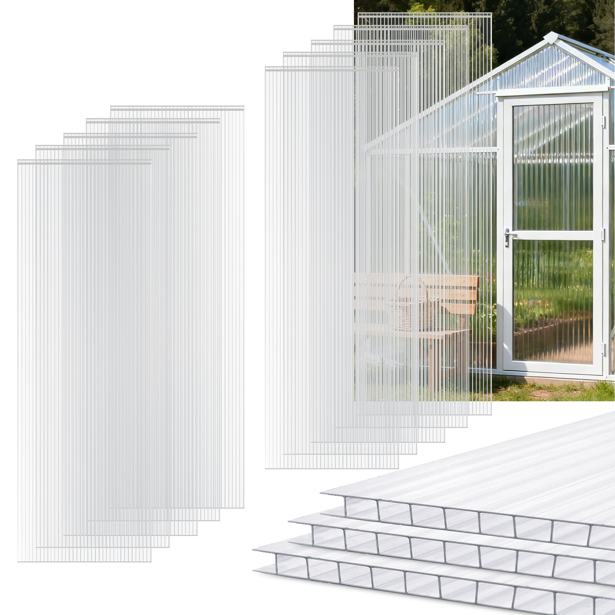 Photo 1 of (Small Box cutter damage)......Sinimaka 10 Pack Polycarbonate Greenhouse Panels, 6' x 2' x 0.24'' Twin-Wall Polycarbonate Sheets, All Weather Clear Roof Panels Greenhouse Replacement Panels