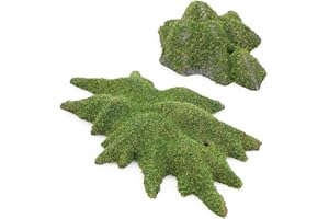 AQUA KT Aquarium Mountain Peak Rock Stone with Green Moss for Betta Goldfish Cichlid Fish Tank Decoration, Pack of 2