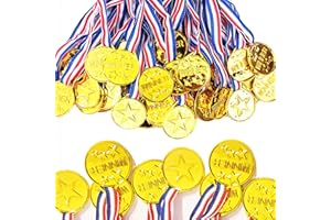 SUNIOINE 30 Pieces Gold Medals for Kids, Plastic Winner Award Medals, Medals for Awards for Kids with Neck Ribbon for School Sports, Games Competitions, Birthday Party Favor, Talent Show and More