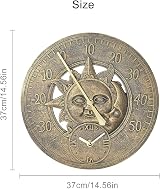 Trintion Garden Thermometer Clock Bronze 30cm Vintage Style Weatherproof view 3
