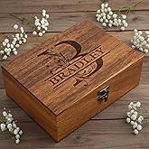 Extrabily Personalized Walnut/Pine Wooden Keepsake Box 8 * 6 * 3in, Custom Engraved Family Memory Wooden Box, Large Walnut with Initials Story Storage Boxes, Personalized Name Decorative Boxes