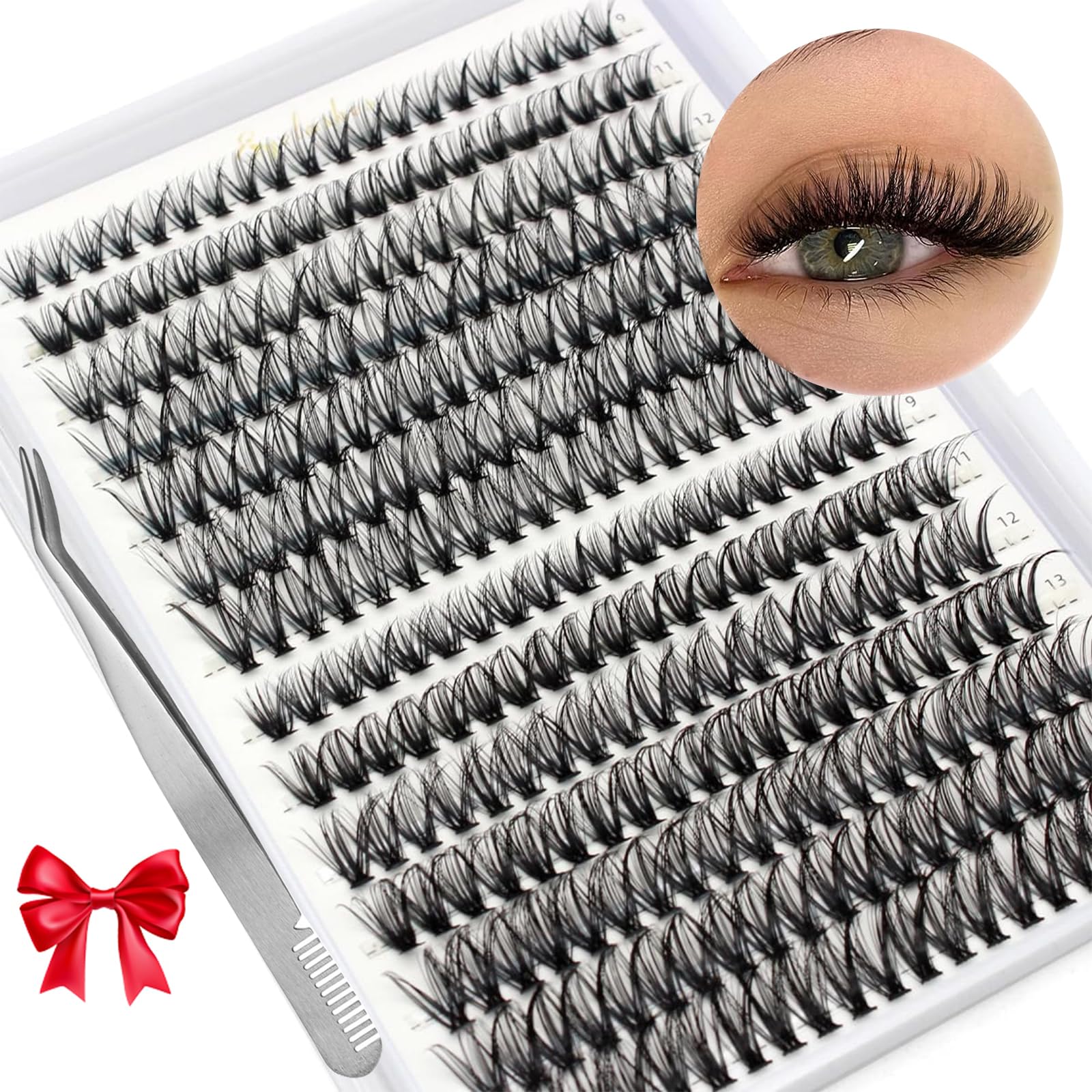 280pcs Individual Lashes Cluster Lashes D Curl DIY Natural Eyelash Extension Kit at Home Reusable Wispy Fluffy False Eyelashes Individual Russian Cluster Lashes Kit With a Tweezer(30P+40P, 9-16mm)