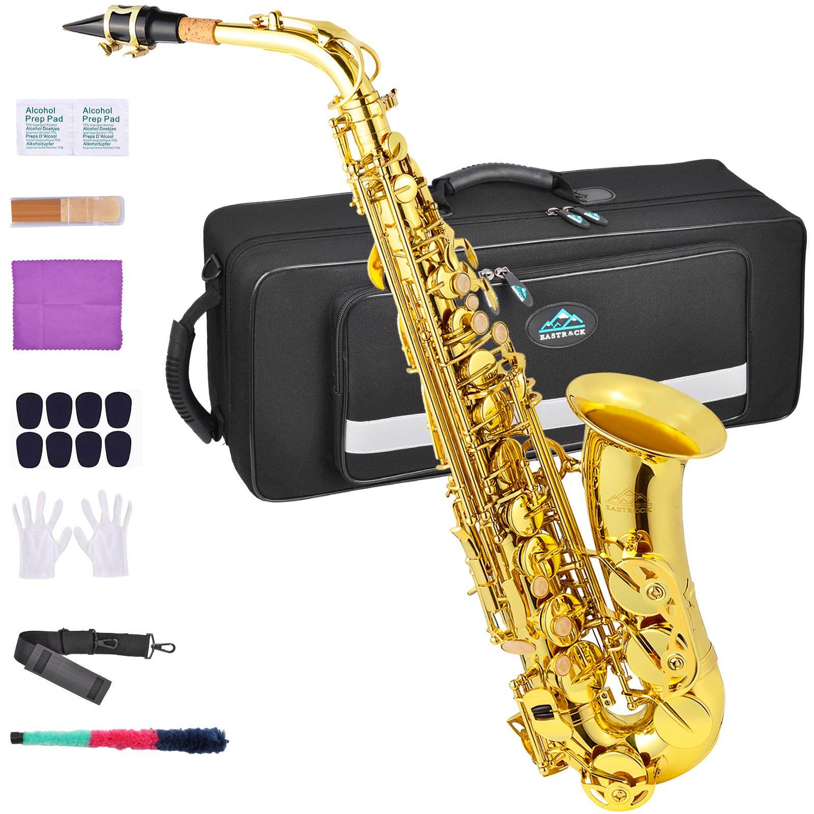 EASTROCK Alto Saxophone for Beginner, E-Flat Gold Lacquer Alto Saxophone, E Key Sax with Hard Case Mouthpiece Pads Neck Strap Reeds Cleaning Cloth Gloves (Gold)