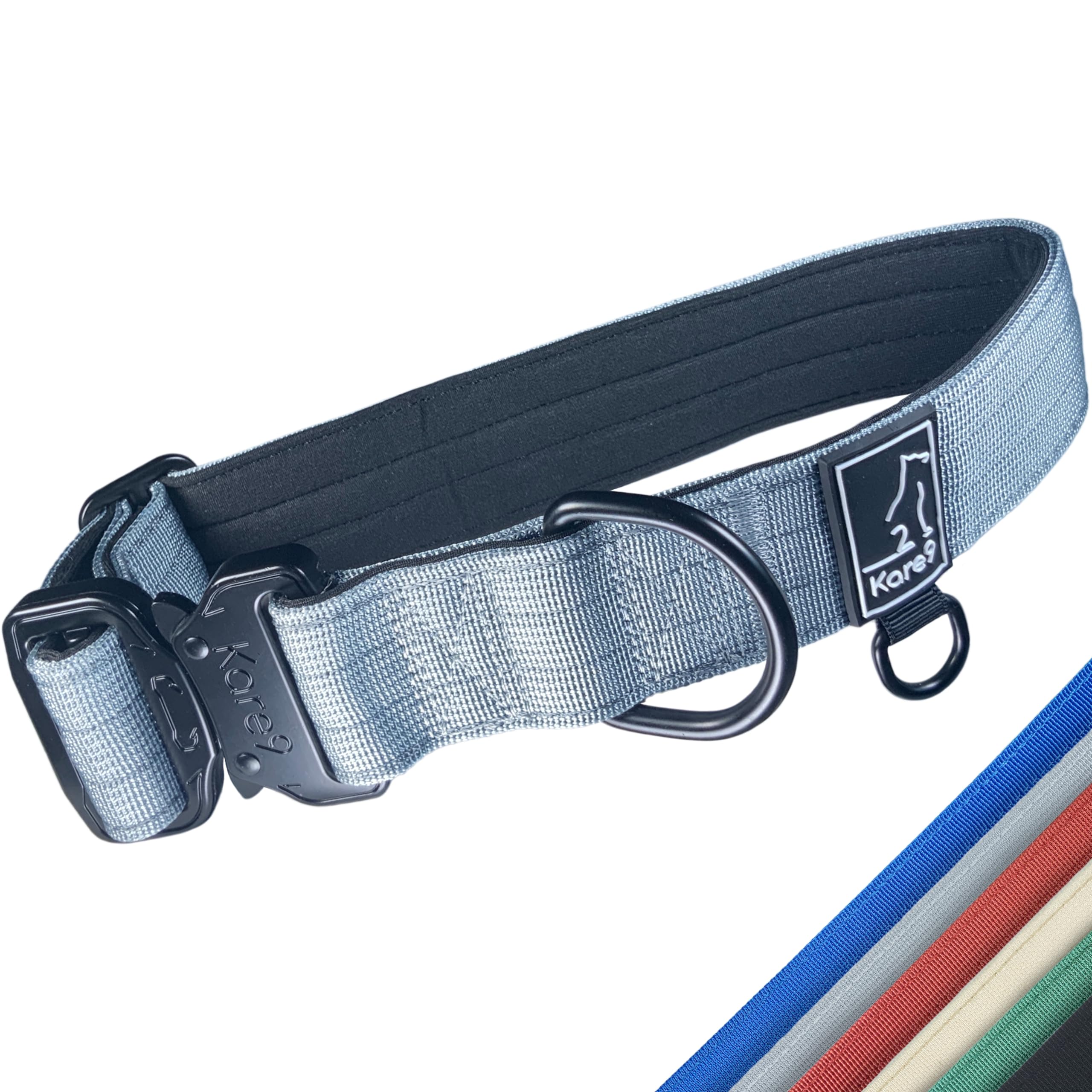 Kare9 Extra Strong Dog Collar Medium Dogs/Large Dogs | Adjustable: 35cm - 50cm | Padded Dog Collar | Heavy Duty Dog Collar w/Metal Buckle (Medium, Grey)