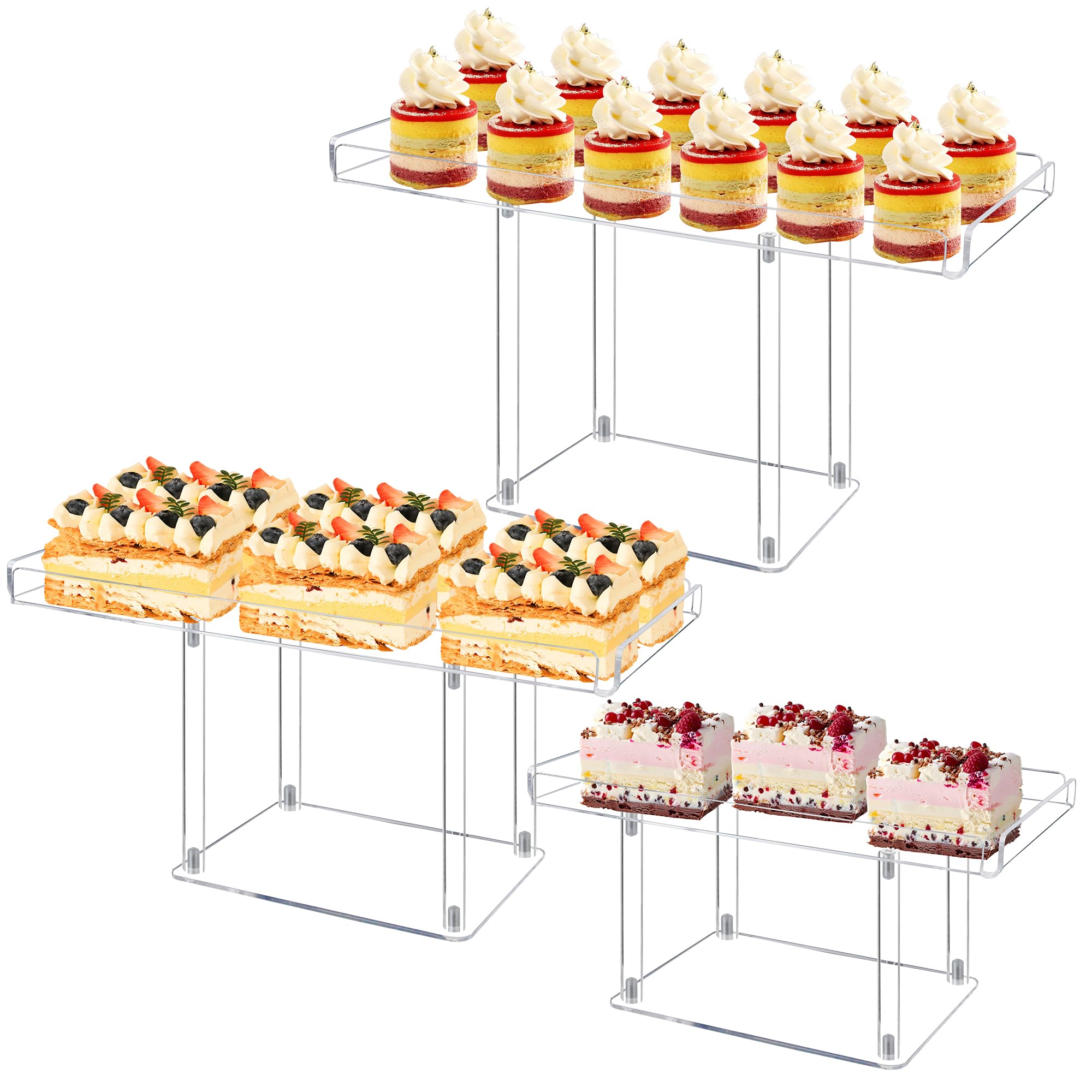 Photo 1 of 3 Pack Dessert Table Display Set, Clear Acrylic Dessert Display Stands, Buffet Risers for Cupcakes Pastries Cookie, Cake Stands for Wedding Birthday Party