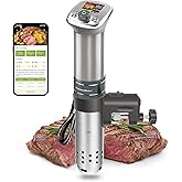 KitchenBoss Wifi Sous Vide Cooker: Ultra-quiet Sous Vide Machine Built-in Color Display Recipes Waterproof, 1100 Watts Sous-vide Immersion Circulator Precision Cooker Magnetic Knob APP Control, Silver
