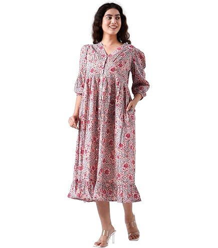 Authentic Indian Cotton Hand Block Printed Dress for Women