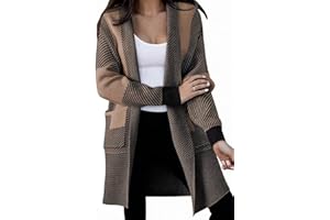 Astylish Women 2025 Open Front Long Sleeve Cardigan Casual Knit Sweaters Color Block Fall Outfits with Pockets