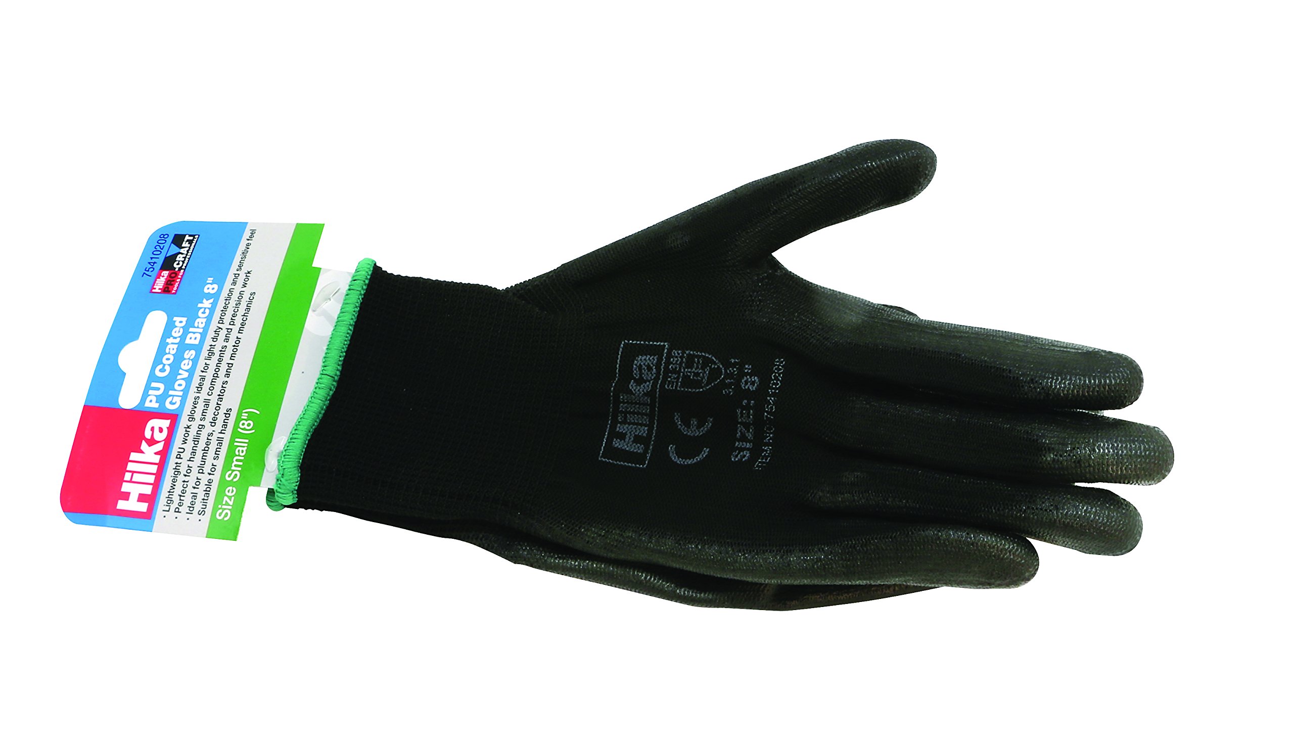 Hilka 75410208 PU Gloves, Black, 8