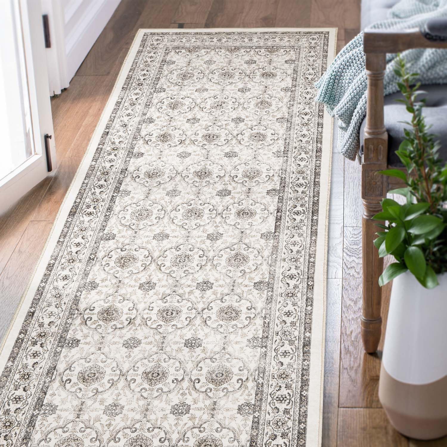 Rugs, Pads & Protectors - jinchan Runner Rug 2x6 Kitchen Rug Vintage Hallway Rug Washable Runner Rug Non Slip Taupe Floral Print Soft Rug Boho Rug Bathroom Laundry Room Bedroom Farmhouse