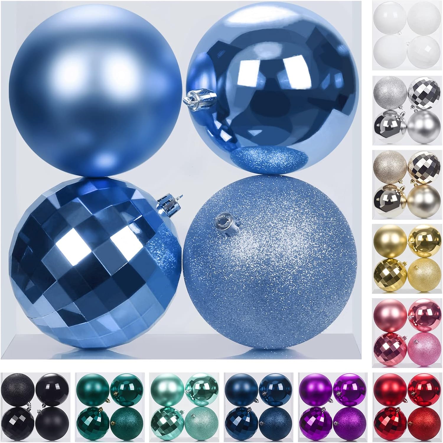 Ornaments - SY Super Bang 100MM/4 Large Christmas Ornaments, Christmas Ball Ornament Set for Xmas Tree, Shatterproof Decorations for Holiday, Party, Christmas Decor - 4PCS, Ice Blue.