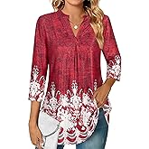 Ninedaily Womens Tops Dressy Casual 3/4 Sleeve V Neck Chiffon Shirt Work Blouses