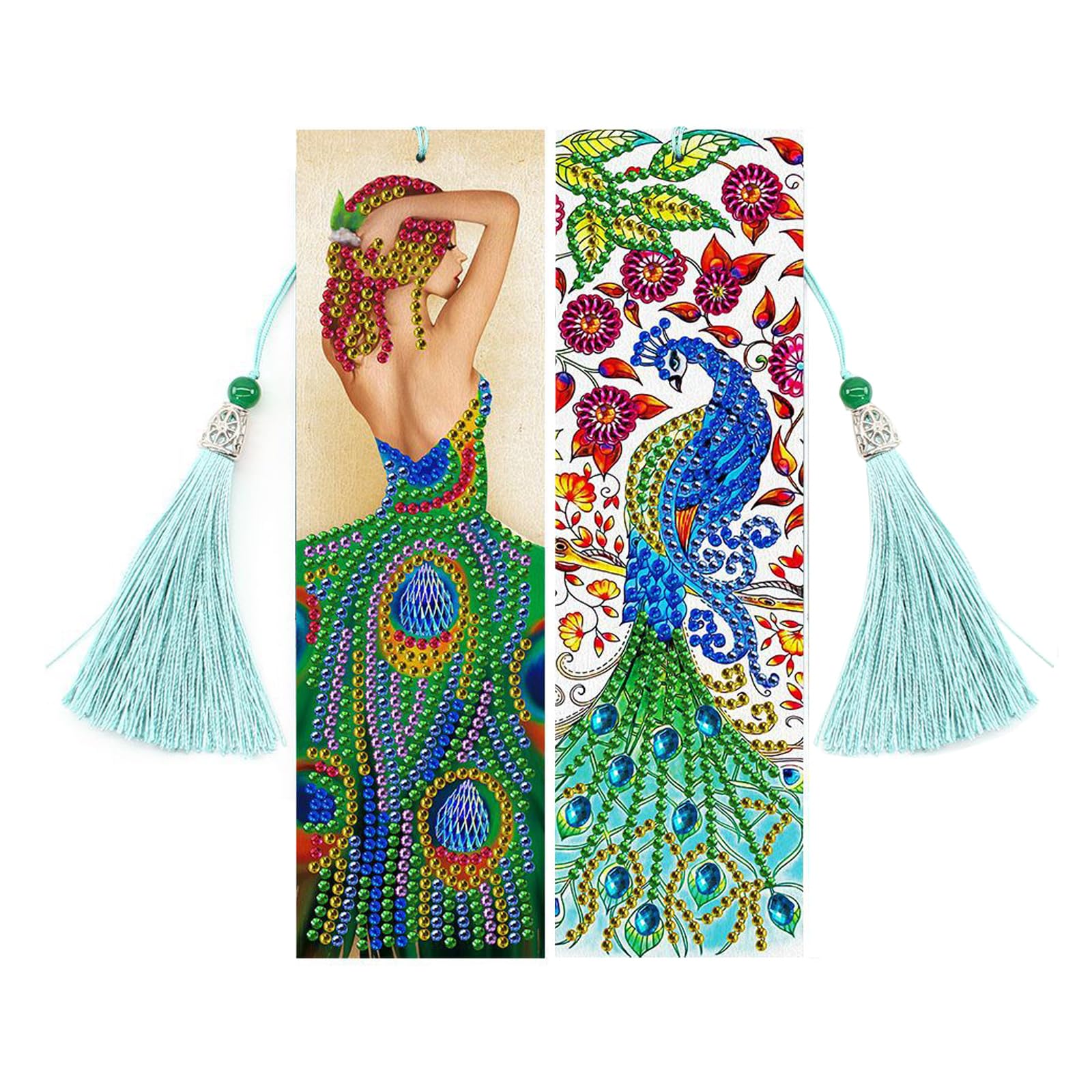 2 Pieces DIY Diamond Painting Leather Embroidery Bookmark with Tassels for Students, Adults, Beginner, Home, Office, School (A)