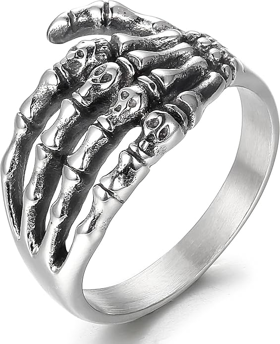 Fibo Steel Anillo de acero inoxidable con diseño de calavera para hombres y mujeres, estilo vintage y gótico