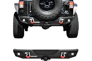 OEDRO Rear Bumper Compatible for 2007-2018 Jeep Wrangler JK Unlimited, Rock Crawler Bumper with Hitch Receiver & 2X LED Lights Off Road Textured Black