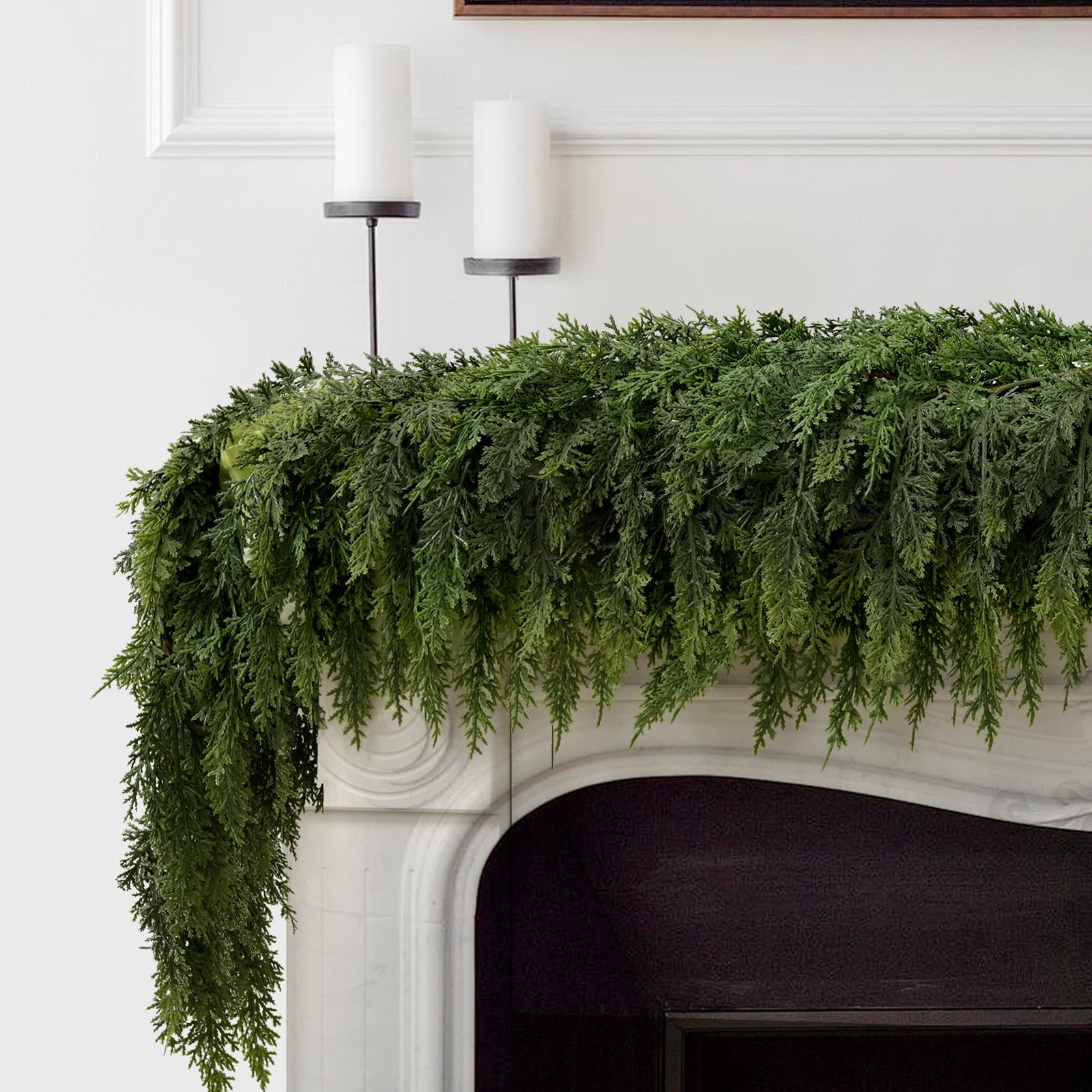 Photo 1 of FAJUNZH 2PCS 6FT Christmas Cedar Garland with 160 Pine Tips, Realistic Faux Garland Artificial Greenery for Fireplace, Table, Mantle, Wall, Indoor, Outdoor Winter Holiday Home Decorations