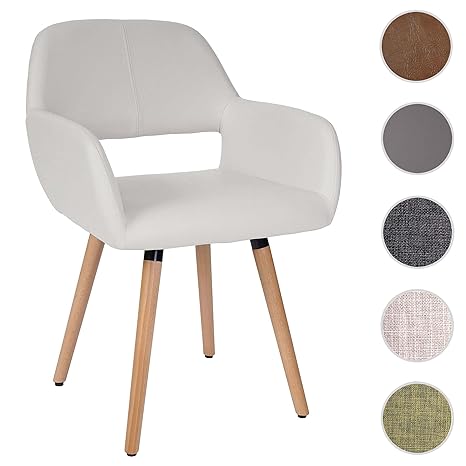 Mendler Esszimmerstuhl HWC-A50 II, Stuhl Lehnstuhl, Retro 50er Jahre Design ~ Kunstleder, weiß, helle Beine