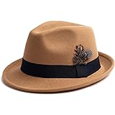 EOGIMI Short Brim Fedora Hats for Men & Women Felt Dress Panama Trilby Hats with Feathers Band