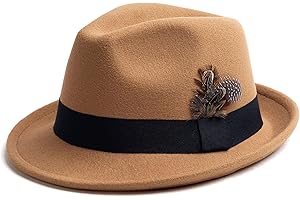 EOGIMI Short Brim Fedora Hats for Men & Women Felt Dress Panama Trilby Hats with Feathers Band