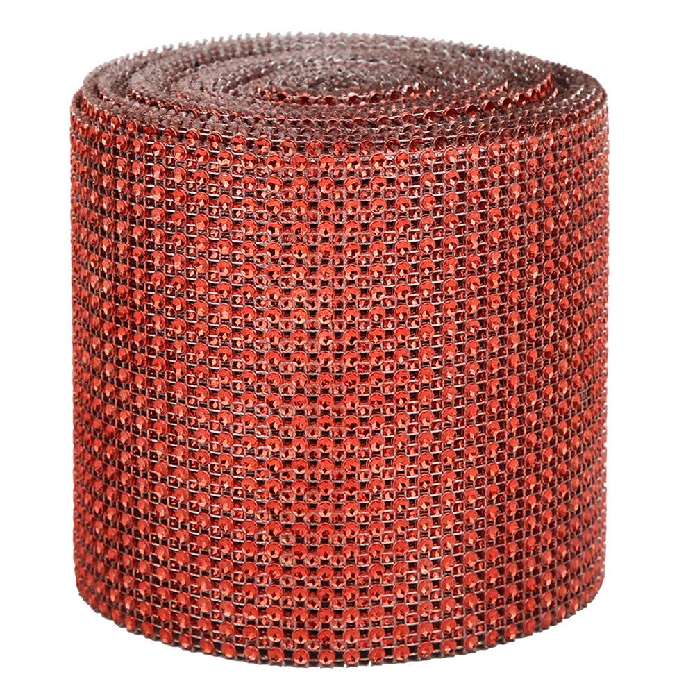 Haofy Rhinestone Ribbon,9m 24 Rows Electroplating Rhinestone Strips Mesh Wedding Clothing Decoration (Red)