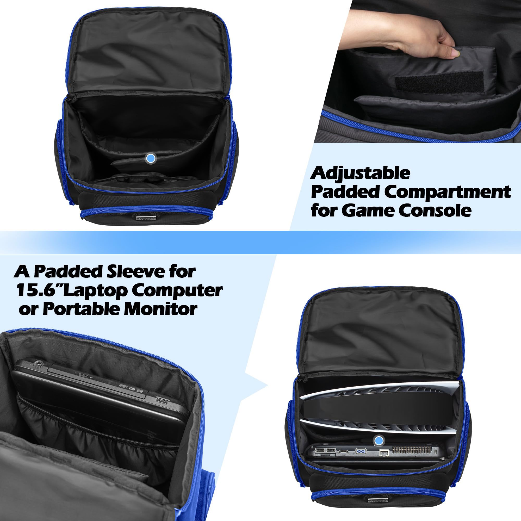 Trunab Gaming Console Backpack Compatible with Playstation 5 / PS5 Slim / PS4 / Xbox One, Travel Carrying Bag with Multiple Pockets for 15.6” Laptop and Gaming Accessories