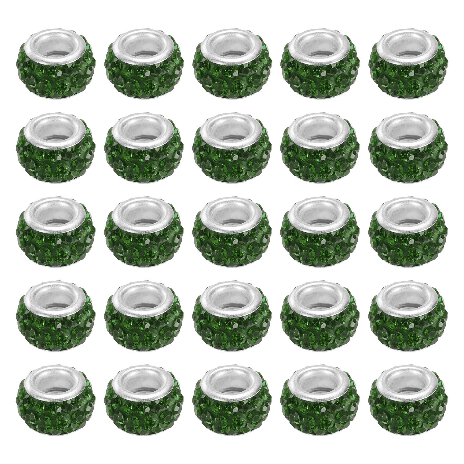 PATIKIL 12mm Rhinestone European Beads, 60Pcs European Large Hole Crystal Charm Beads Spacer Beads Hair Bead for DIY Jewelry Making, Dark Green
