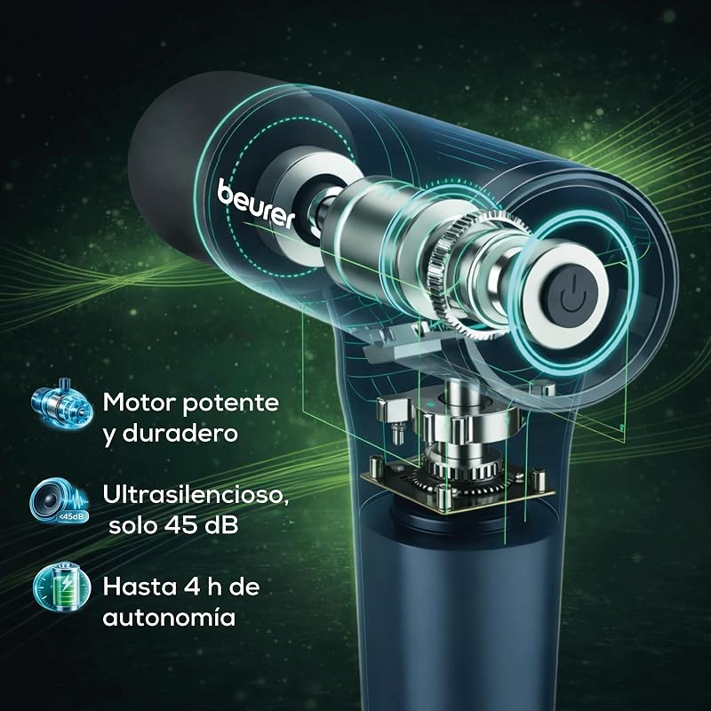 PowerReload pistola de masaje, masaje de puntos gatillo para relajación y regeneración, potente dispositivo de masaje muscular con 5 cabezales, 5 niveles de intensidad,extremadamente silenciosa