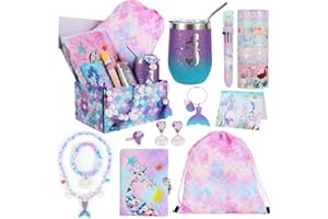 LiYiQ Mermaid Gifts for Girls Aged 6-12 Journal Kit for Kids Little Mermaid Toys Gift Basket with Scrapbook Diary Supplies Set Backpack Tumbler Jewelry Makeup Keychain Teen Girl Gifts Trendy Stuff