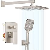 Gabrylly Shower System, Wall Mounted Shower Faucets Sets Complete for Bathroom with High Pressure 10" Rain Shower head and 3-Setting Handheld Shower Head Set, 2 Way Shower Valve Kit, Brushed Nickel