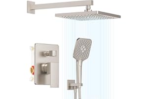 Gabrylly Shower System, Wall Mounted Shower Faucets Sets Complete for Bathroom with High Pressure 10" Rain Shower head and 3-Setting Handheld Shower Head Set, 2 Way Shower Valve Kit, Brushed Nickel