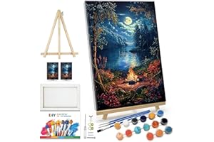 JOOZ Landscape Paint by Numbers Kit for Adults Beginner with Easel Moon Paint by Number on Canvas with Frame DIY Acrylic Painting for Ideal Gift Home Wall Decor 7.87x11.81 Inch