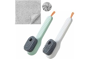 THSGIVINGSTORE Liquid Adding Soft Fur Cleaning Brush, Multifunctional Cleaning Brush with Soap Dispenser, Multifunctional Liquid Shoe Brush, 2 Brushes + 2 Cleaning Cloths for Home Cleaning, Shoe Washing, Laundry
