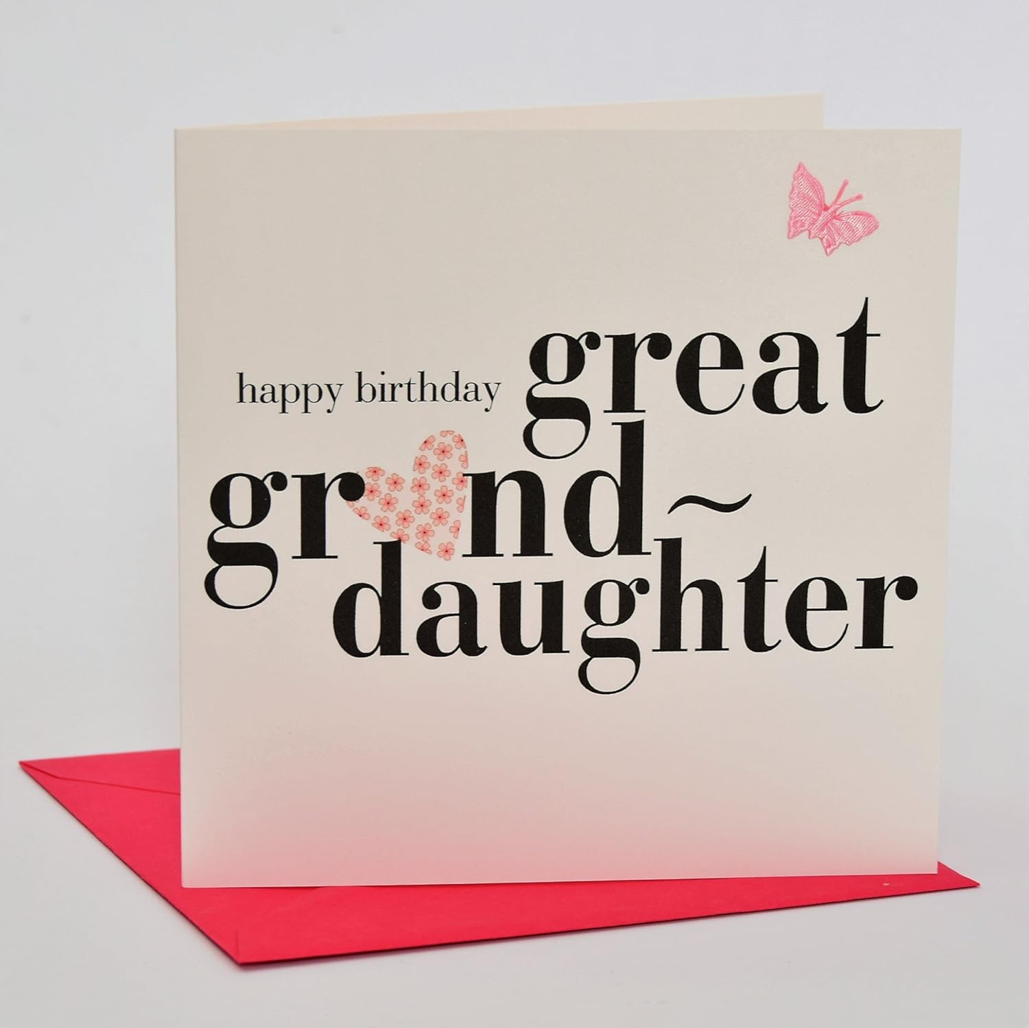 Claire Giles Greeting Cards, Happy Birthday Great Granddaughter Card, Heart Design and Embellished with a Fabric Butterfly - Image 3