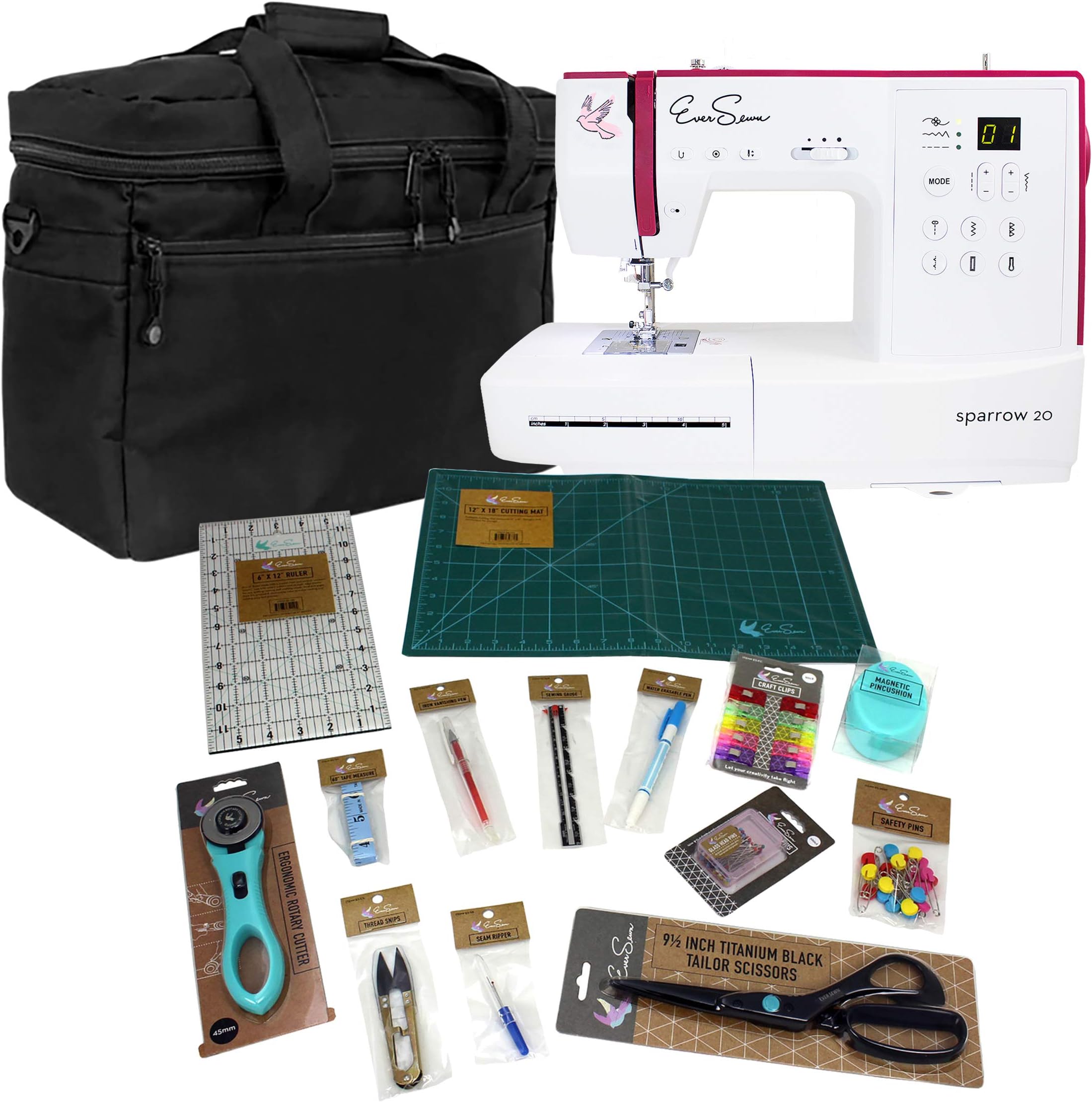 EverSewn Sparrow 20 – 80 Stitch Mechanical Sewing Machine with Sewing Bundle