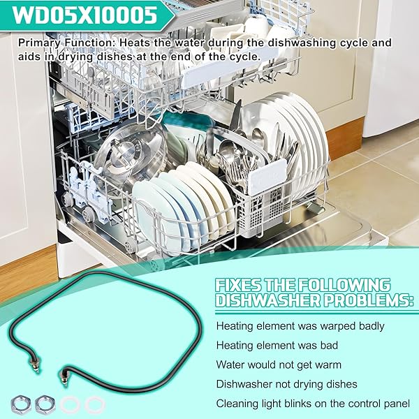 UPGRADED WD05X10005 DISHWASHER HEATING ELEMENT KIT COMPATIBLE WITH GE DISHWASHER, REPLACES WD05X10010 AP4365388 1472685 AH2339976 EA2339976 PS2339976 WD5X10005 – FIXES NO HEAT, POOR DRYING