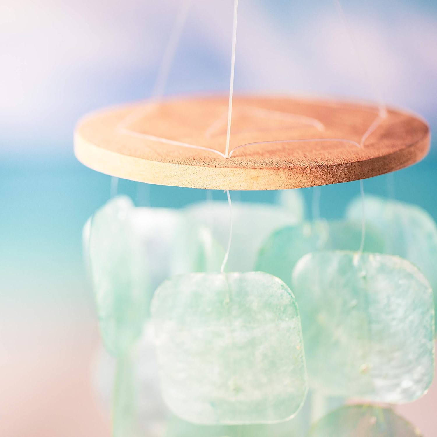 Solange & Frances Windchimes Unique. This Capiz Shell Wind Chime is Turquoise and 26 inches Long. This Outdoors Windchime is The Perfect Chimes Decor. : Garden & Outdoor