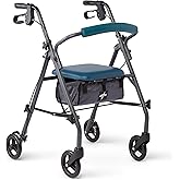 Medline Rollator Walker with Seat and Wheels, Folding Walker for Seniors with Microban Protection, Durable Steel Frame Suppor