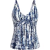 Women Tankini Top Only - Tummy Control Bathing Suit Top V Neck Twist Front Swim Tank No Bottom 2025