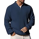 Epoleatries Men's Big Tall Quarter Zip Sweater Mock Neck Pullover Sweaters Fall Winter Casual Knit Pullovers