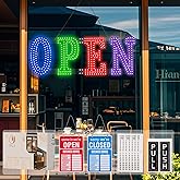 LED Open Signs for Business 30"x10" Dimmable 7 Color Bright Business Open Sign with Hanging Installation for Window Stores, Hotel, Store, Bar, Retail Shop, Salon, Restaurant
