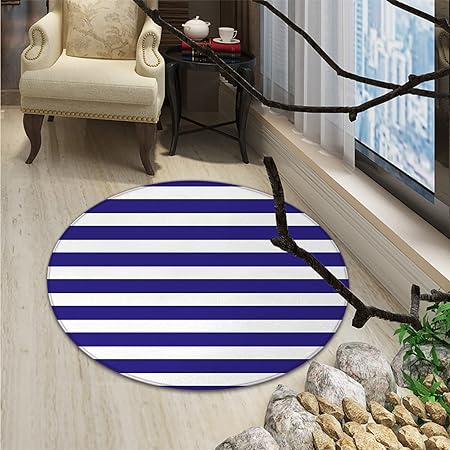 Amazon Com Striped Round Area Rug Carpet Nautical Marine Style Navy Blue And White Sailor Theme Geometric Pattern Art Printoriental Floor And Carpets Purple Garden Outdoor